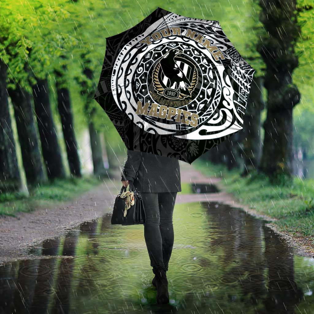 Personalized Collingwood Magpies Polynesian Umbrella Tribal Chest and Sleeve Tattoo Heritage Warrior