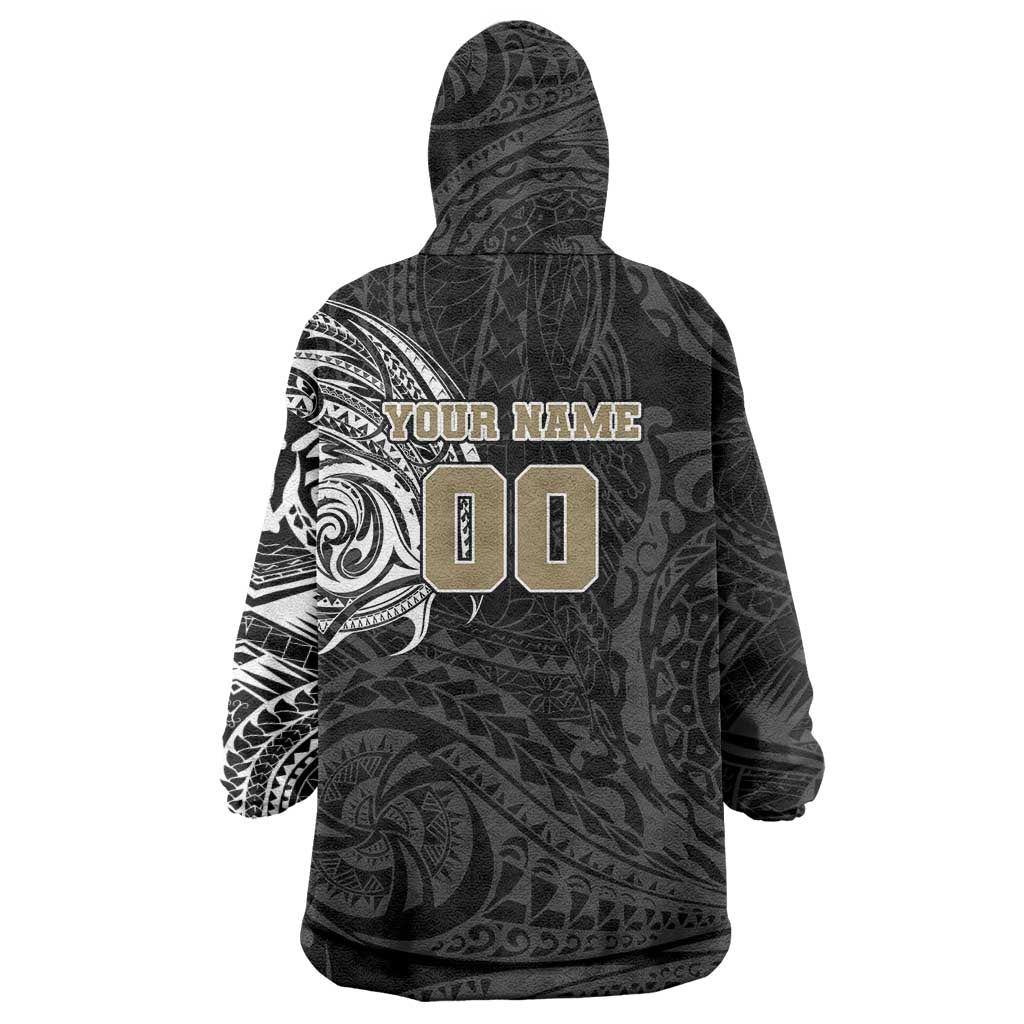Personalized Collingwood Magpies Polynesian Wearable Blanket Hoodie Tribal Chest and Sleeve Tattoo Heritage Warrior