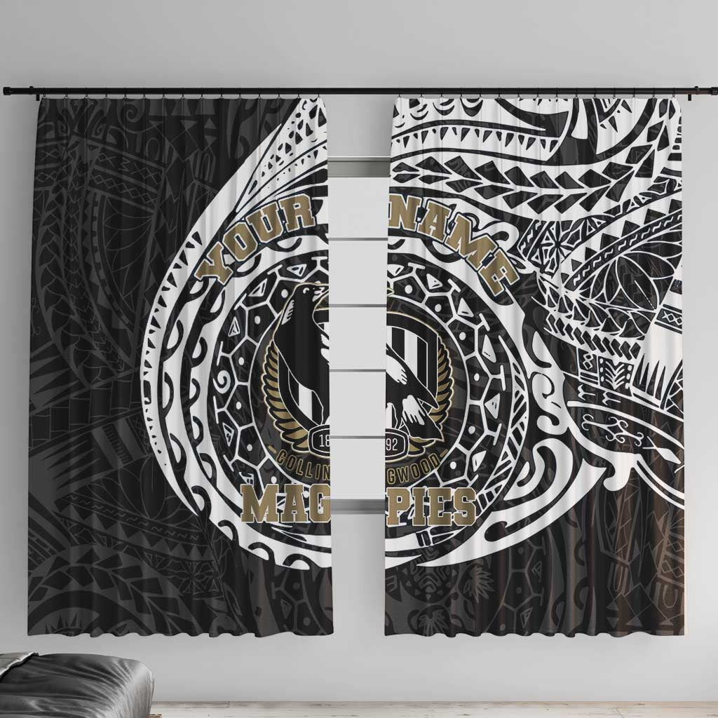 Personalized Collingwood Magpies Polynesian Window Curtain Tribal Chest and Sleeve Tattoo Heritage Warrior