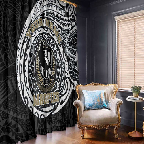 Personalized Collingwood Magpies Polynesian Window Curtain Tribal Chest and Sleeve Tattoo Heritage Warrior