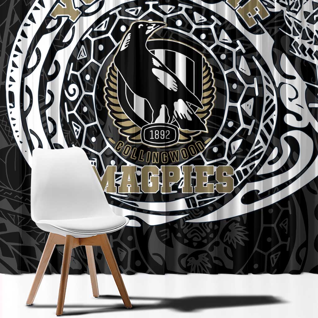 Personalized Collingwood Magpies Polynesian Window Curtain Tribal Chest and Sleeve Tattoo Heritage Warrior