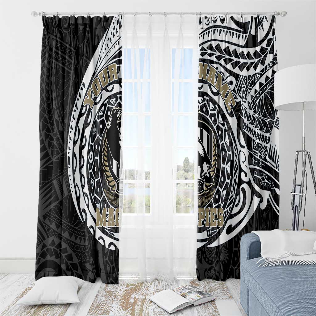 Personalized Collingwood Magpies Polynesian Window Curtain Tribal Chest and Sleeve Tattoo Heritage Warrior
