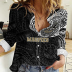 Personalized Collingwood Magpies Polynesian Women Casual Shirt Tribal Chest and Sleeve Tattoo Heritage Warrior