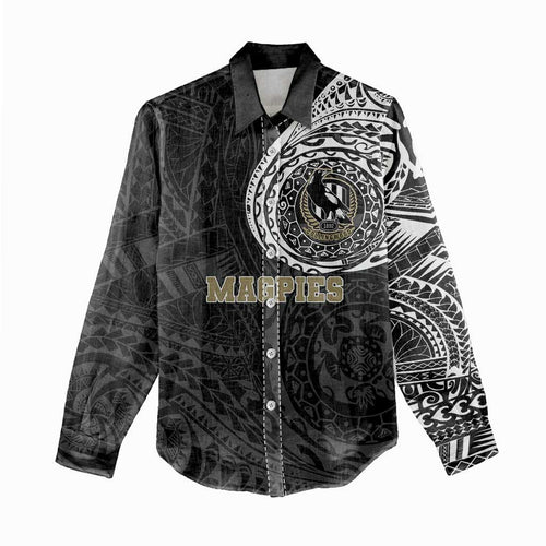 Personalized Collingwood Magpies Polynesian Women Casual Shirt Tribal Chest and Sleeve Tattoo Heritage Warrior