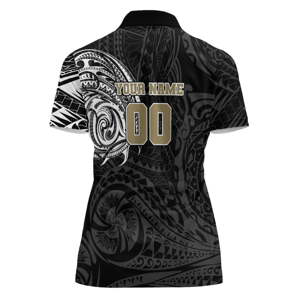 Personalized Collingwood Magpies Polynesian Women Polo Shirt Tribal Chest and Sleeve Tattoo Heritage Warrior
