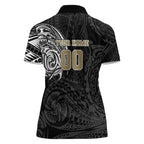 Personalized Collingwood Magpies Polynesian Women Polo Shirt Tribal Chest and Sleeve Tattoo Heritage Warrior