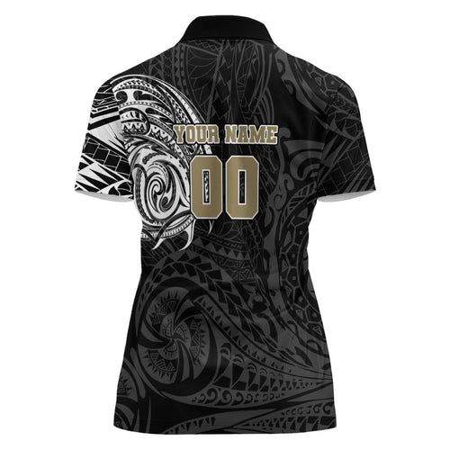Personalized Collingwood Magpies Polynesian Women Polo Shirt Tribal Chest and Sleeve Tattoo Heritage Warrior