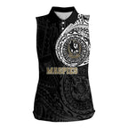Personalized Collingwood Magpies Polynesian Women Sleeveless Polo Shirt Tribal Chest and Sleeve Tattoo Heritage Warrior