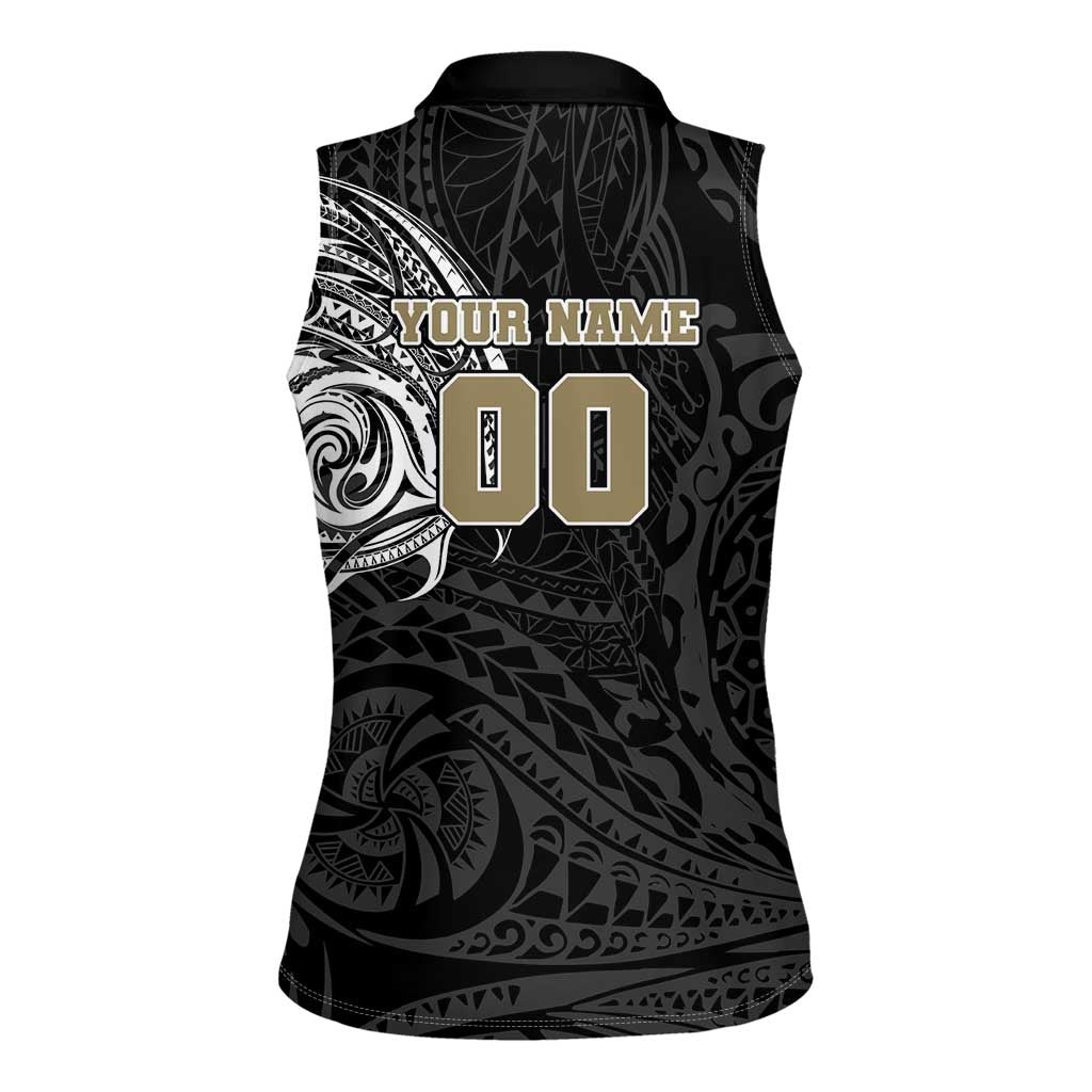 Personalized Collingwood Magpies Polynesian Women Sleeveless Polo Shirt Tribal Chest and Sleeve Tattoo Heritage Warrior