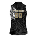 Personalized Collingwood Magpies Polynesian Women Sleeveless Polo Shirt Tribal Chest and Sleeve Tattoo Heritage Warrior