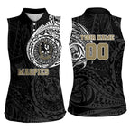 Personalized Collingwood Magpies Polynesian Women Sleeveless Polo Shirt Tribal Chest and Sleeve Tattoo Heritage Warrior