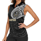 Personalized Collingwood Magpies Polynesian Women Sleeveless Polo Shirt Tribal Chest and Sleeve Tattoo Heritage Warrior