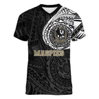 Personalized Collingwood Magpies Polynesian Women V-Neck T-Shirt Tribal Chest and Sleeve Tattoo Heritage Warrior