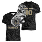 Personalized Collingwood Magpies Polynesian Women V-Neck T-Shirt Tribal Chest and Sleeve Tattoo Heritage Warrior