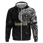 Personalized Collingwood Magpies Polynesian Zip Hoodie Tribal Chest and Sleeve Tattoo Heritage Warrior