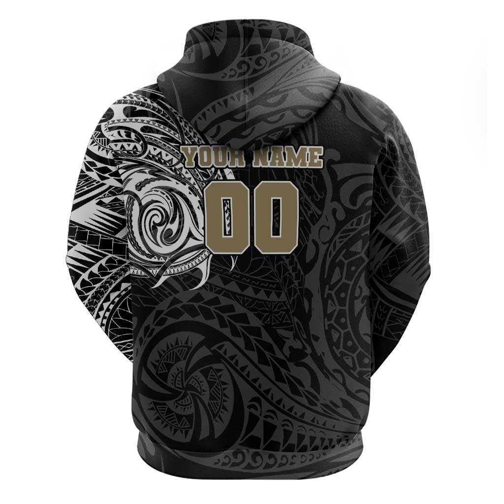 Personalized Collingwood Magpies Polynesian Zip Hoodie Tribal Chest and Sleeve Tattoo Heritage Warrior