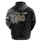 Personalized Collingwood Magpies Polynesian Zip Hoodie Tribal Chest and Sleeve Tattoo Heritage Warrior