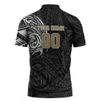 Personalized Collingwood Magpies Polynesian Zipper Polo Shirt Tribal Chest and Sleeve Tattoo Heritage Warrior