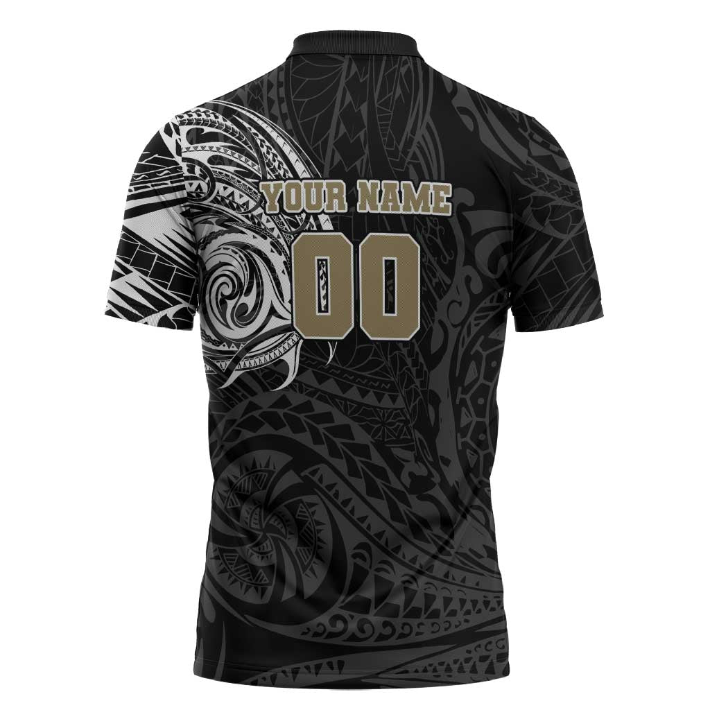 Personalized Collingwood Magpies Polynesian Zipper Polo Shirt Tribal Chest and Sleeve Tattoo Heritage Warrior