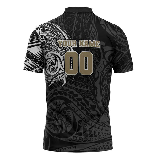 Personalized Collingwood Magpies Polynesian Zipper Polo Shirt Tribal Chest and Sleeve Tattoo Heritage Warrior