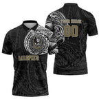 Personalized Collingwood Magpies Polynesian Zipper Polo Shirt Tribal Chest and Sleeve Tattoo Heritage Warrior