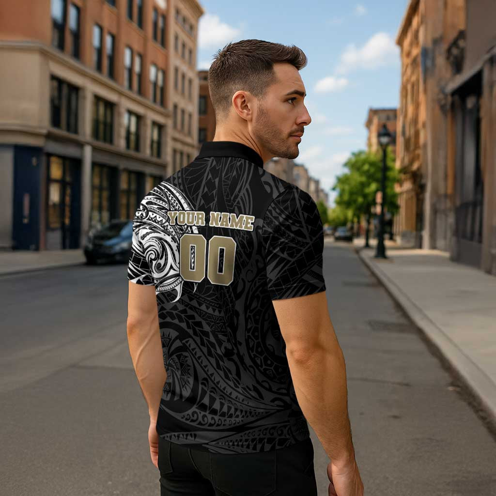 Personalized Collingwood Magpies Polynesian Zipper Polo Shirt Tribal Chest and Sleeve Tattoo Heritage Warrior