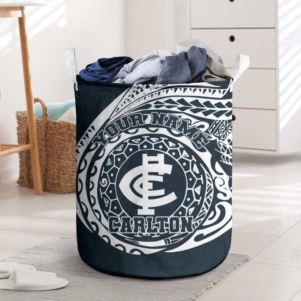 Personalized Carlton Blues Polynesian Laundry Basket Tribal Chest and Sleeve Tattoo Heritage Warrior