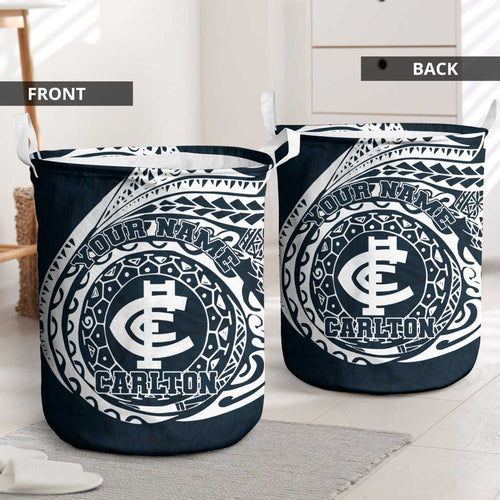 Personalized Carlton Blues Polynesian Laundry Basket Tribal Chest and Sleeve Tattoo Heritage Warrior