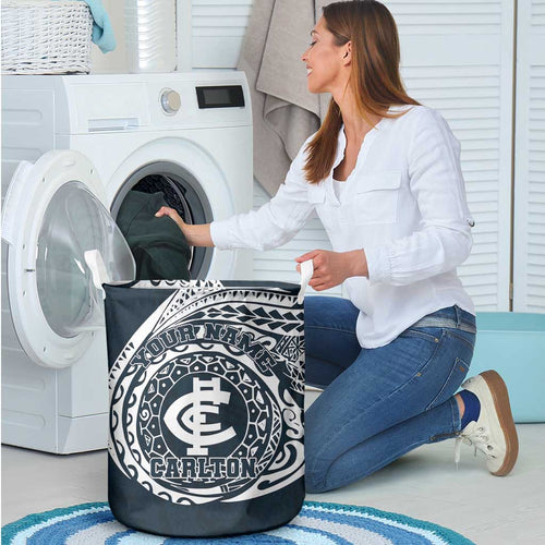 Personalized Carlton Blues Polynesian Laundry Basket Tribal Chest and Sleeve Tattoo Heritage Warrior