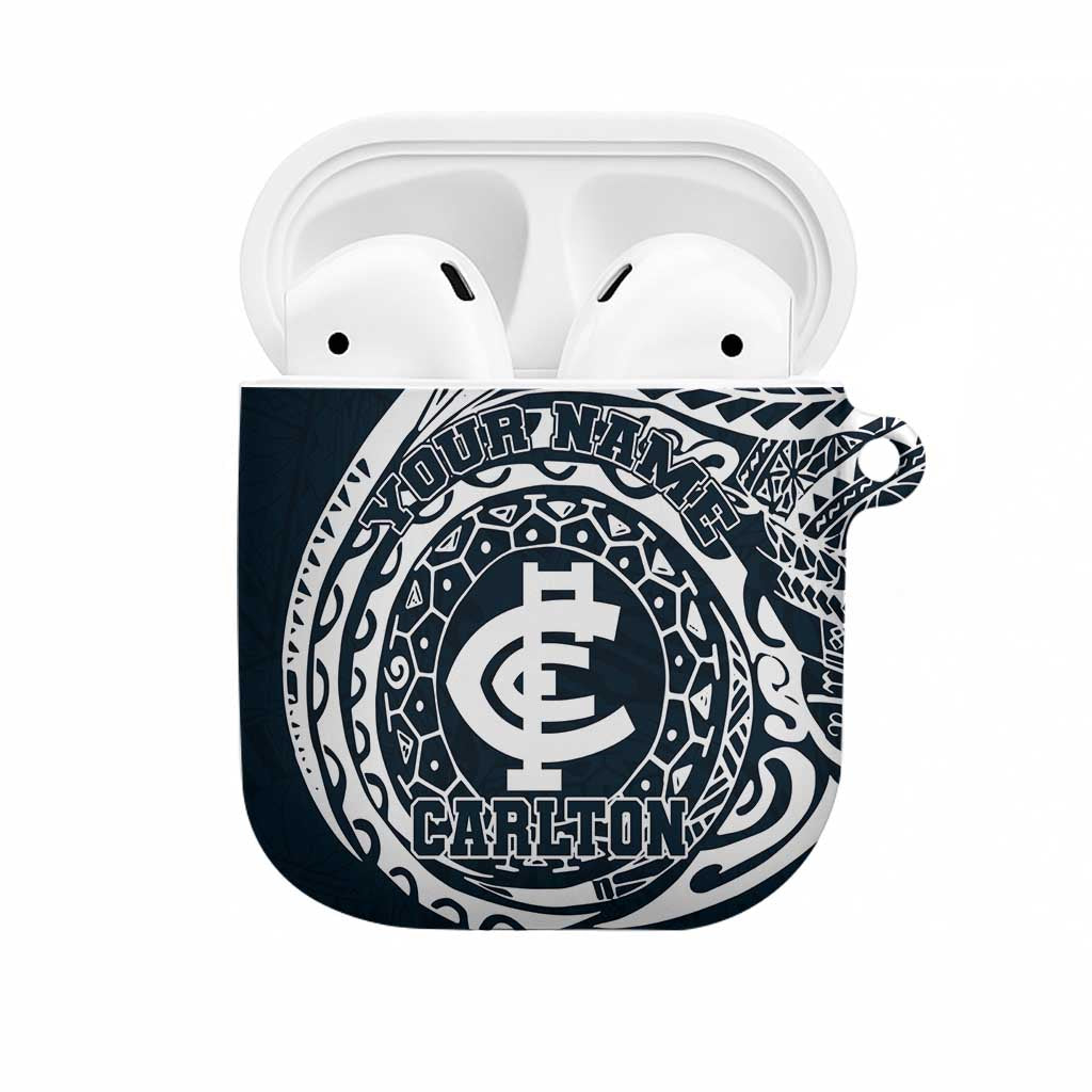Personalized Carlton Blues Polynesian AirPods Case Tribal Chest and Sleeve Tattoo Heritage Warrior