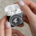 Personalized Carlton Blues Polynesian AirPods Case Tribal Chest and Sleeve Tattoo Heritage Warrior