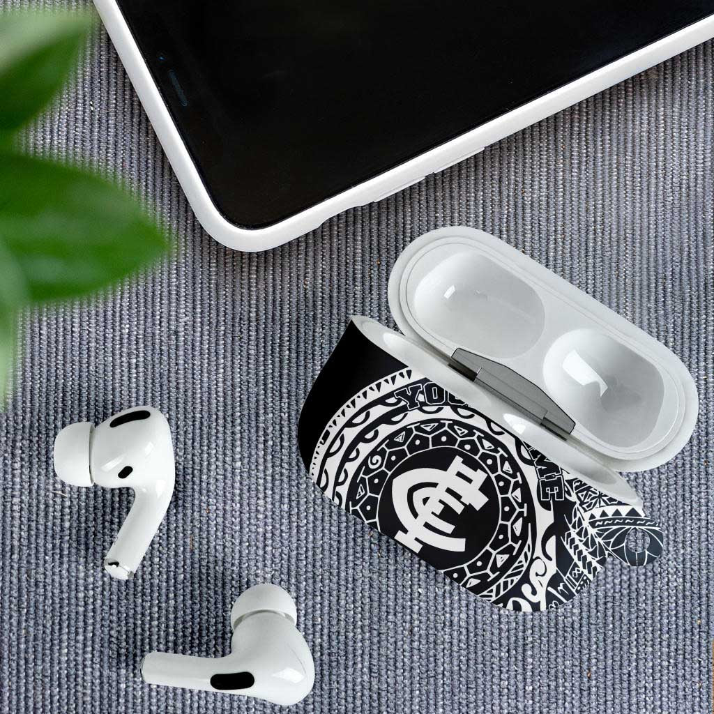 Personalized Carlton Blues Polynesian AirPods Case Tribal Chest and Sleeve Tattoo Heritage Warrior