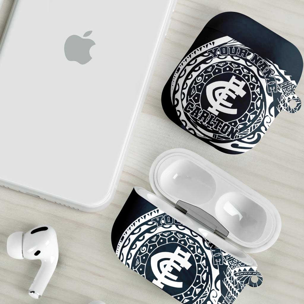 Personalized Carlton Blues Polynesian AirPods Case Tribal Chest and Sleeve Tattoo Heritage Warrior