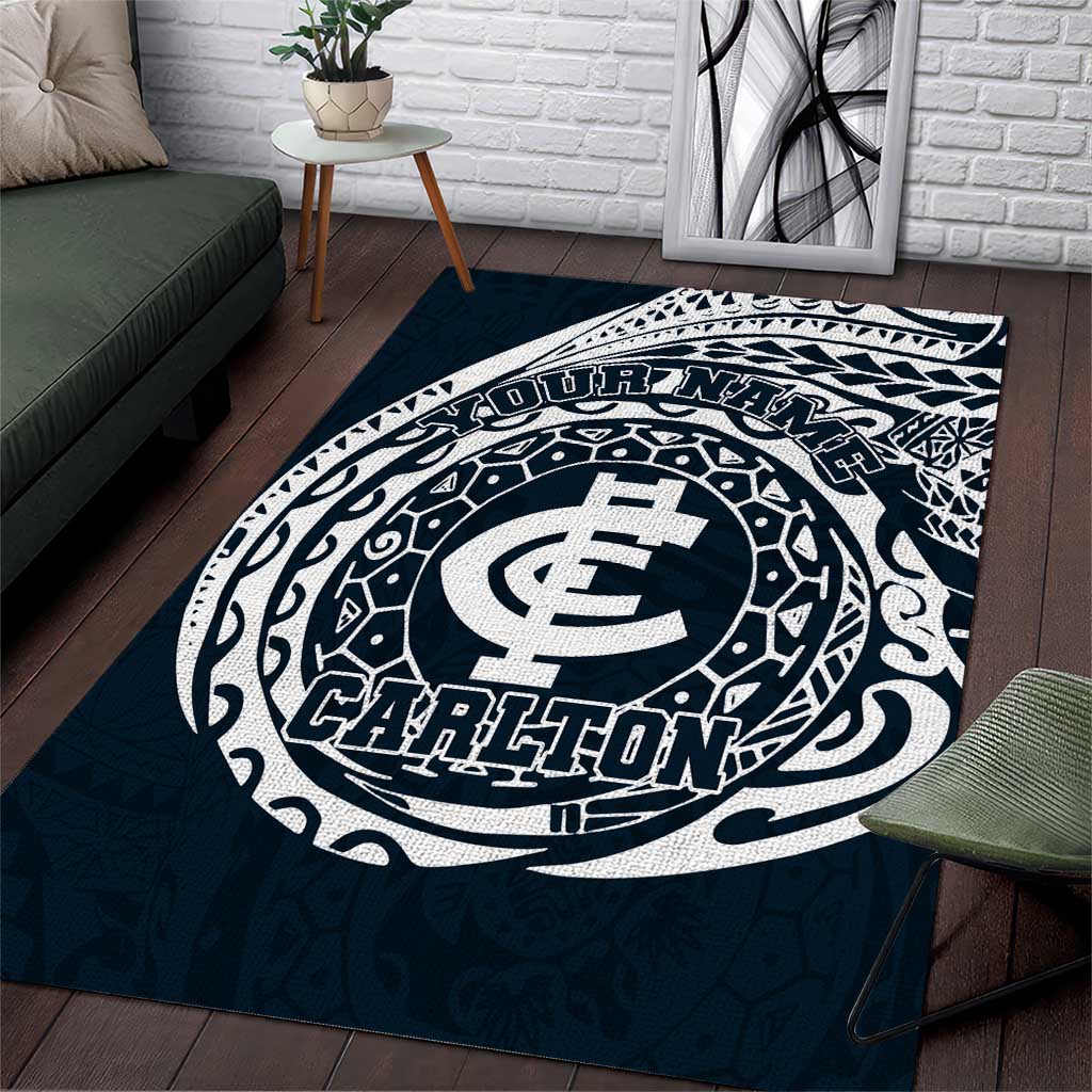 Personalized Carlton Blues Polynesian Area Rug Tribal Chest and Sleeve Tattoo Heritage Warrior