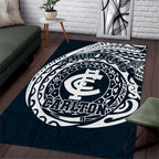 Personalized Carlton Blues Polynesian Area Rug Tribal Chest and Sleeve Tattoo Heritage Warrior