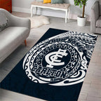 Personalized Carlton Blues Polynesian Area Rug Tribal Chest and Sleeve Tattoo Heritage Warrior