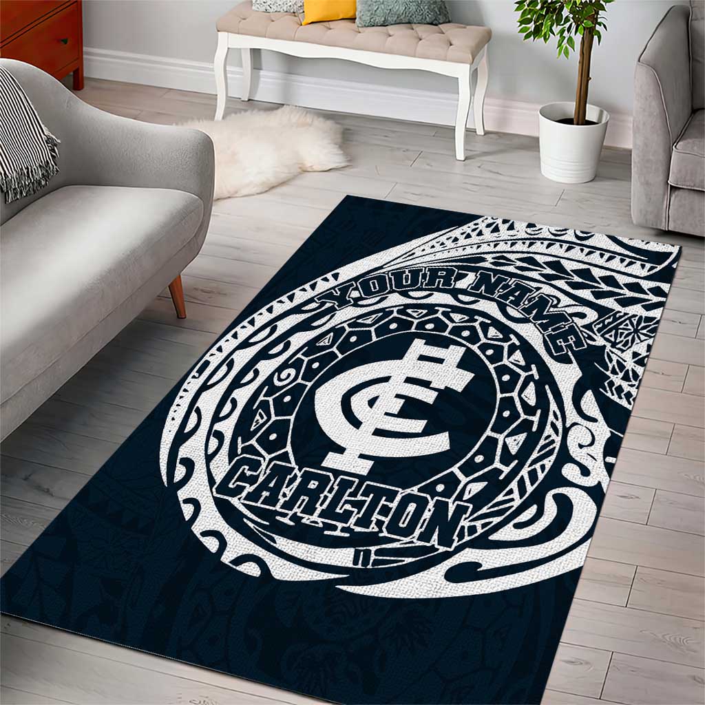 Personalized Carlton Blues Polynesian Area Rug Tribal Chest and Sleeve Tattoo Heritage Warrior