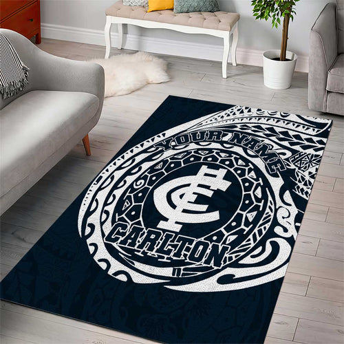 Personalized Carlton Blues Polynesian Area Rug Tribal Chest and Sleeve Tattoo Heritage Warrior