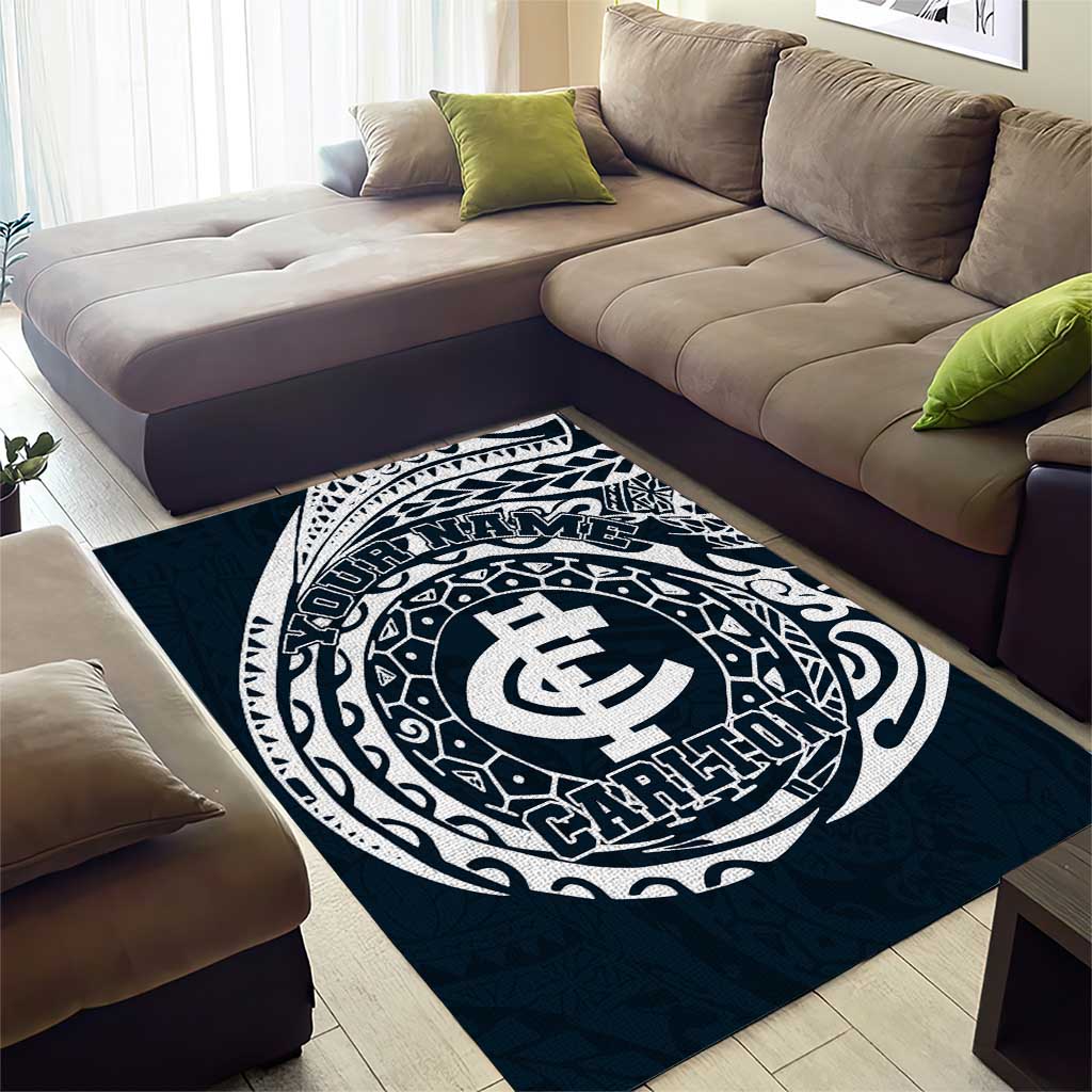 Personalized Carlton Blues Polynesian Area Rug Tribal Chest and Sleeve Tattoo Heritage Warrior