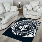 Personalized Carlton Blues Polynesian Area Rug Tribal Chest and Sleeve Tattoo Heritage Warrior
