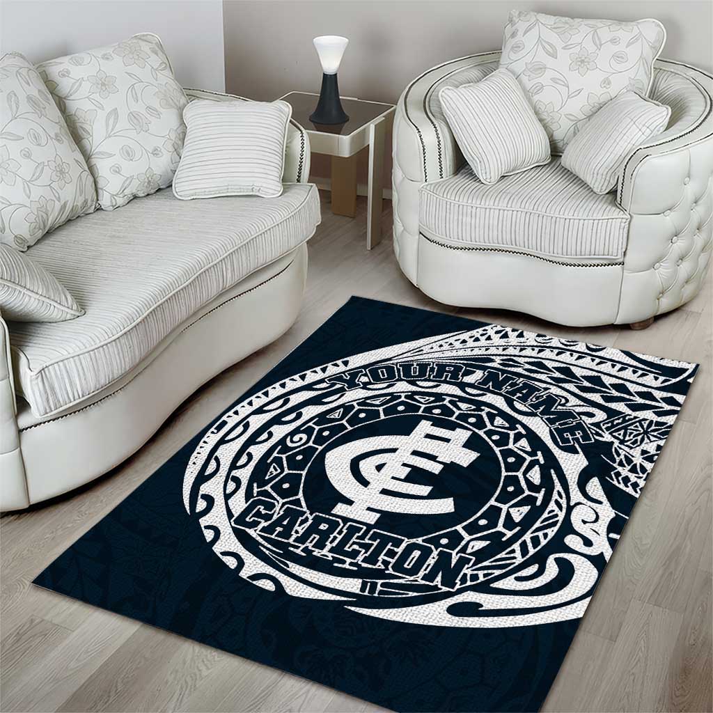 Personalized Carlton Blues Polynesian Area Rug Tribal Chest and Sleeve Tattoo Heritage Warrior