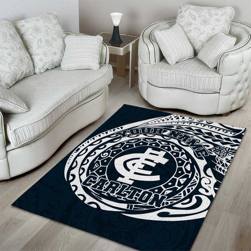 Personalized Carlton Blues Polynesian Area Rug Tribal Chest and Sleeve Tattoo Heritage Warrior