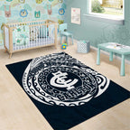 Personalized Carlton Blues Polynesian Area Rug Tribal Chest and Sleeve Tattoo Heritage Warrior
