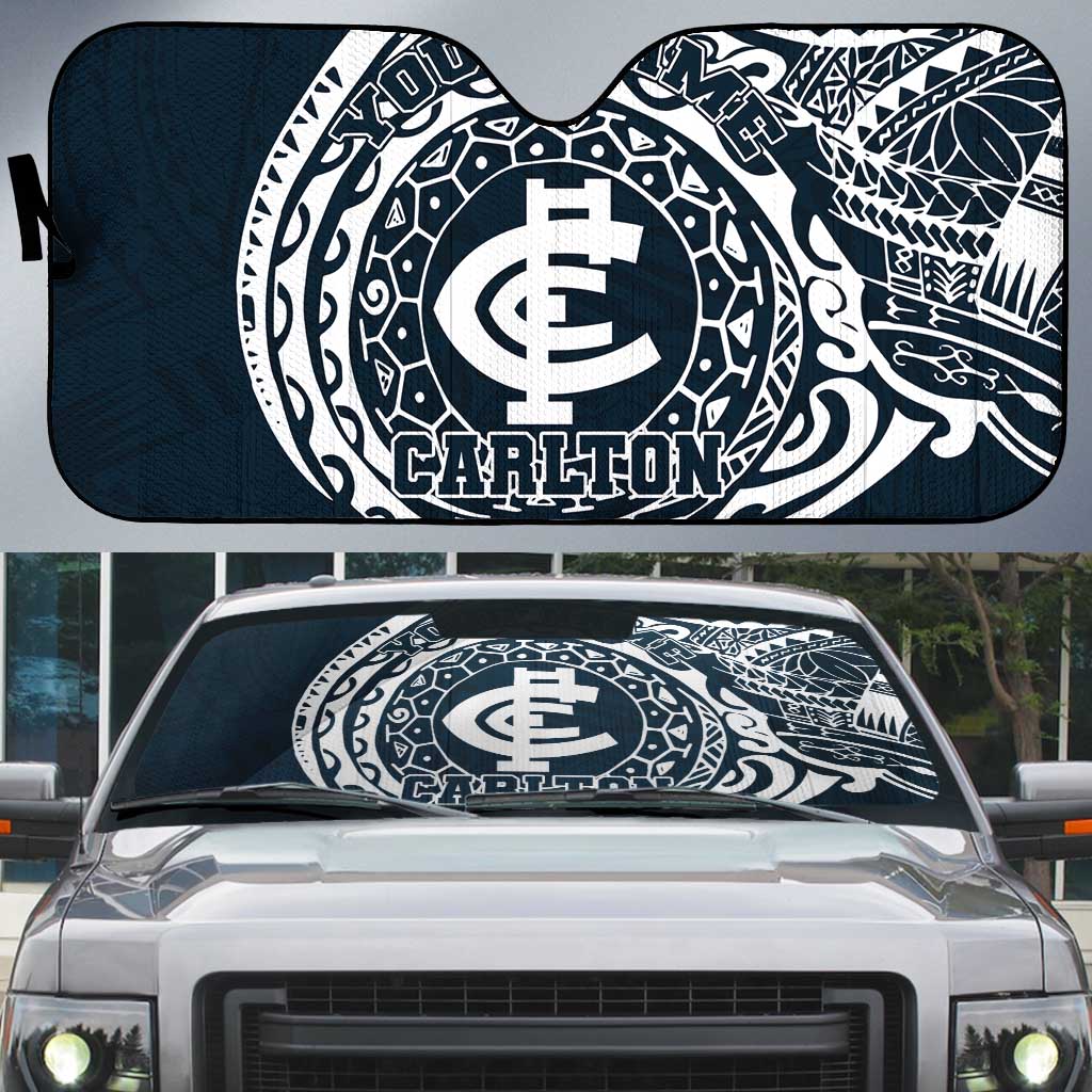 Personalized Carlton Blues Polynesian Auto Sun Shade Tribal Chest and Sleeve Tattoo Heritage Warrior