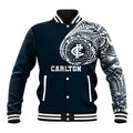 Personalized Carlton Blues Polynesian Baseball Jacket Tribal Chest and Sleeve Tattoo Heritage Warrior