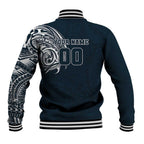 Personalized Carlton Blues Polynesian Baseball Jacket Tribal Chest and Sleeve Tattoo Heritage Warrior