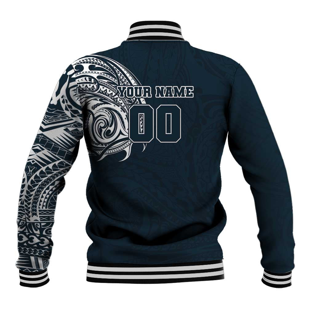 Personalized Carlton Blues Polynesian Baseball Jacket Tribal Chest and Sleeve Tattoo Heritage Warrior