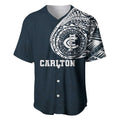 Personalized Carlton Blues Polynesian Baseball Jersey Tribal Chest and Sleeve Tattoo Heritage Warrior