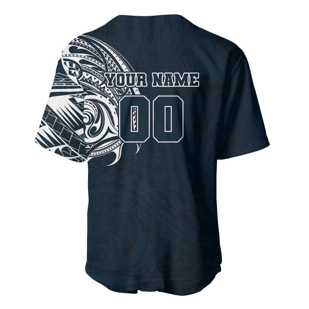 Personalized Carlton Blues Polynesian Baseball Jersey Tribal Chest and Sleeve Tattoo Heritage Warrior