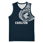 Personalized Carlton Blues Polynesian Basketball Jersey Tribal Chest and Sleeve Tattoo Heritage Warrior